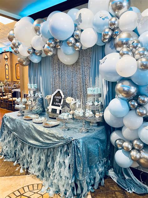 Baby Blue And Silver Dessert Table Setup Blue Sweet 16 Sweet 16