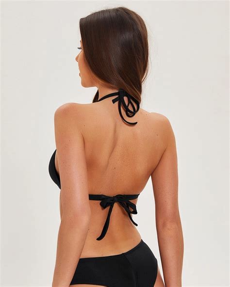 Black Push Up Triangle Bikini Top With Golden Logo Xl Vivienvance