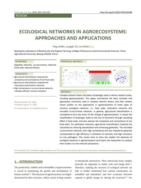 ecological networks  agroecosystems approaches  applications
