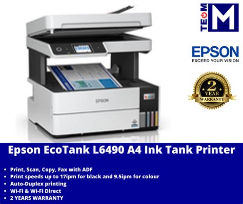 Epson L6490 EcoTank A4 Ink Tank Printer Print Scan Copy Fax With