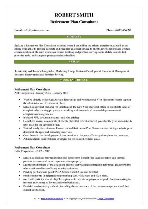 Retirement Plan Consultant Resume Samples Qwikresume