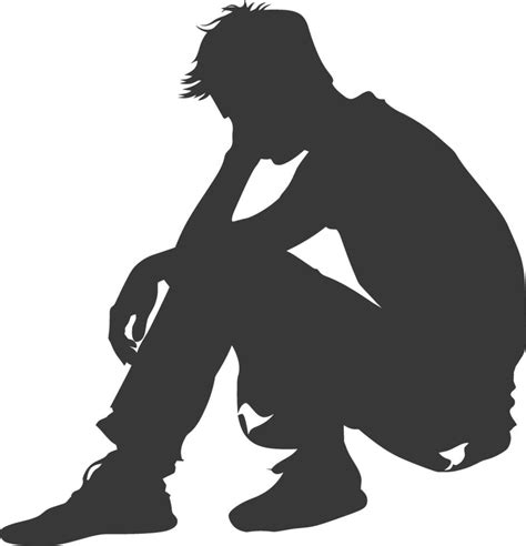 Silhouette Sad Man Sitting Alone Depressed Sitting Black Color Only