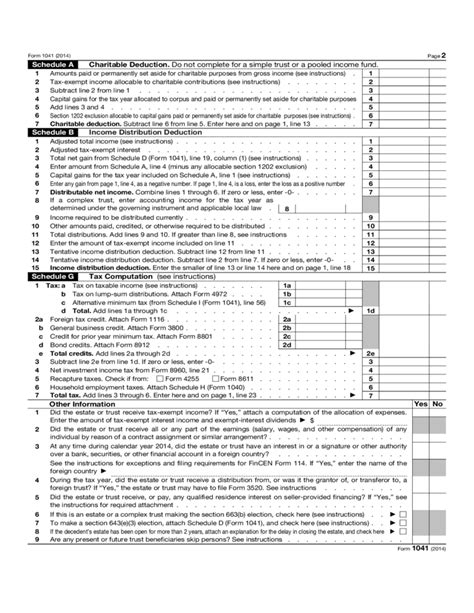 Form 1041 U S Income Tax Return For Estates And Trusts 2014 Free