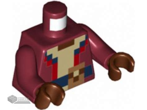 Lego Pb C Torso Pixelated Red And Tan Shirt Dark Blue Belt