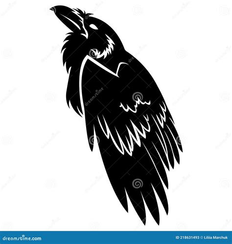 Silhouette Of A Raven In Black. Flat Style. The Symbol Of Death And ...