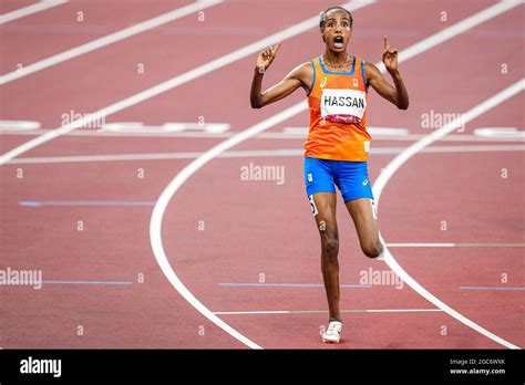 Sifan Hassan Of The Netherlands Celebrates Her Win After Hi Res Stock