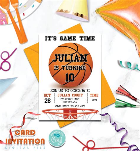 Printable Basketball Birthday Invitation Template Basketball Etsy