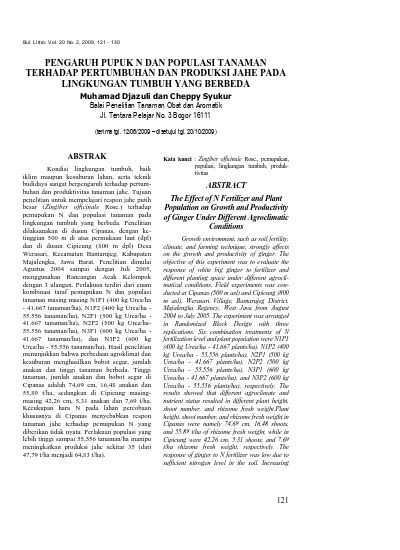 Pengaruh Pupuk N Dan Populasi Tanaman Terhadap Pertumbuhan Dan Produksi
