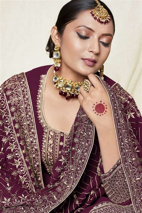 Wine Embroidered Georgette Eid Sharara Suit Ss