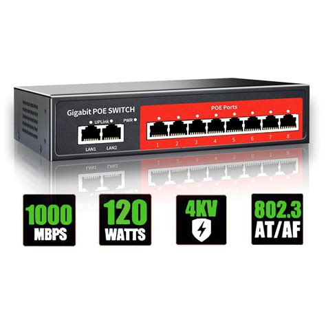 GetUSCart 8 Port Gigabit PoE Switch With 2 Gigabit Uplink 802 3af At