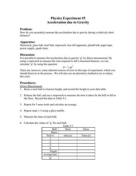 Physics Lab 5 Acceleration Due To Gravity