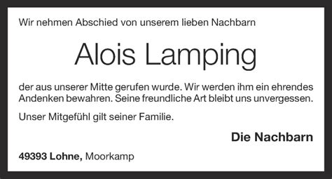 Traueranzeigen Von Alois Lamping Om Trauer De