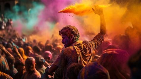 premium photo holi color festival celebrating dances throwing colored