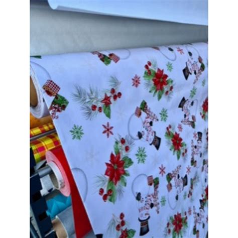 Nappe Toile Cirée de Noël Motif Bonhomme de Neige Au mètre 140 x