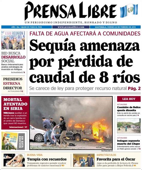 Periódico Prensa Libre Guatemala Periódicos De Guatemala Edición De