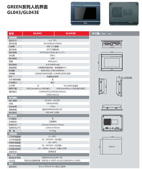 kinco步科4 3寸触摸屏GL043 GL043E 附件 工博士工业品中心