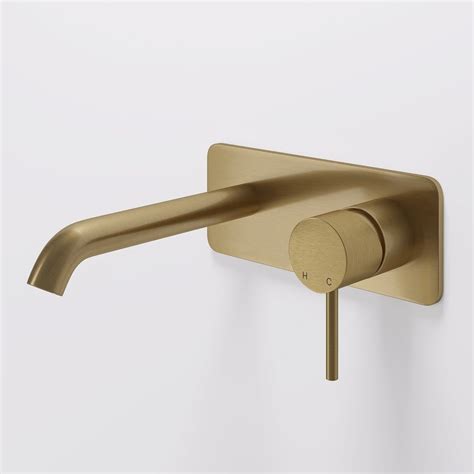 Luxe Brushed Gold Wall Mounted Basin Mixer Tap V2 Basin Mixer Taps