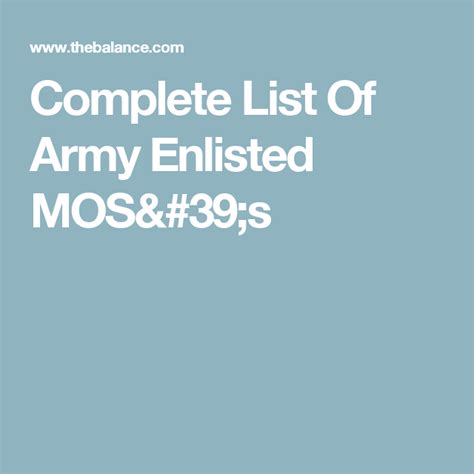 Complete List Of Army Enlisted Mos Artofit