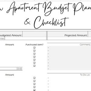 New Apartment Budget & Checklist Excel Document - Etsy