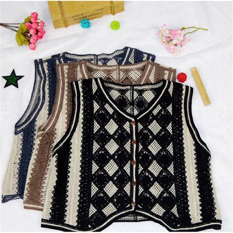 Jual Kar Vest Knit Korea Aluna Rompi Rajut Wanita Korea Motif