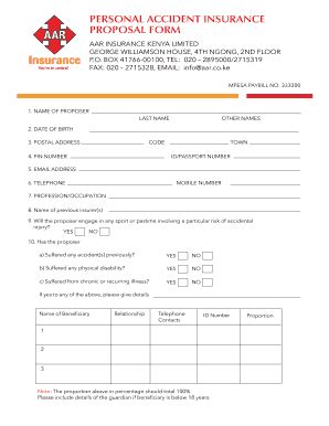 Personal Accident Proposal Form Fill Online Printable Fillable