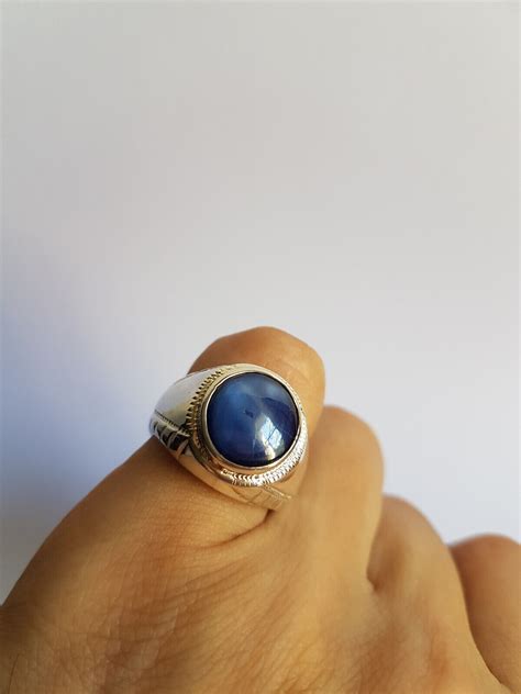 Cool Natural 6 Rays Blue Star Sapphire Shape Ring 925 Sterling Silver