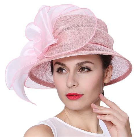 Junes Young Women Hats Short Brim Pink Color Floral Pattern Sinamay