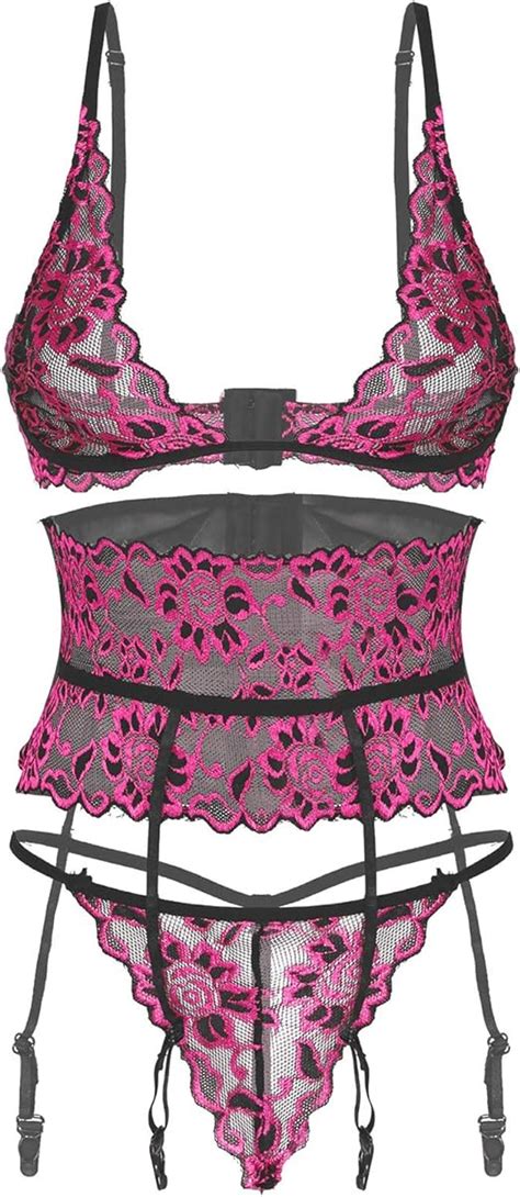 iiniim Strapsen Dessous Set 3 TLG Spitze Reizwäsche Lingerie Bustier