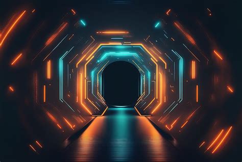 Fundo De Tecnologia Futurista Do Túnel De Luz Neon Foto Premium