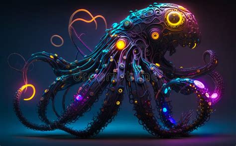 An Octopus with Glowing Lights on Its Body. Generative AI Stock Image ...