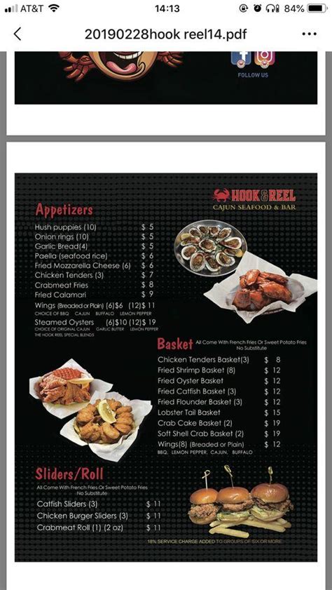 Carta De Hook And Reel Cajun Seafood And Bar Pembroke Pines