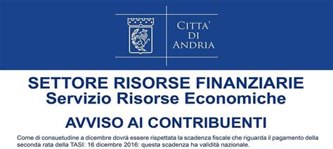 Tributi IMU E TASI 2016 Scadenza Seconda Rata Il 16 12 Comune Di Andria