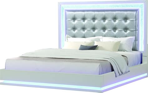 Milky White Tufted Queen Led Bed PASSION Galaxy Home Contemporary