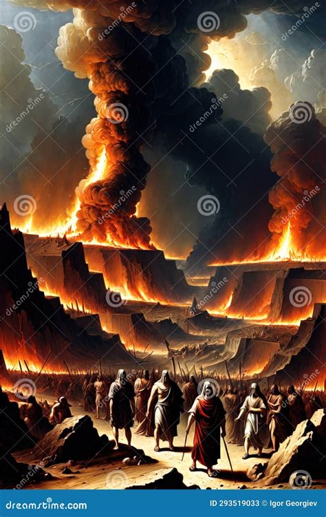 Sodom A Y Gomorra Destruidos Por La Historia De La Biblia Stock De