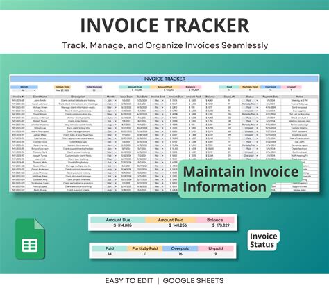 Invoice Tracker Google Sheets, Invoice Tracker Spreadsheet, Invoice Management Tool, Customer ...