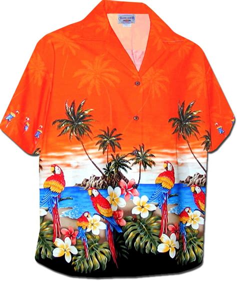 Рубашка гавайская женская Pacific Legend Parrot Beach Hawaiian Shirts