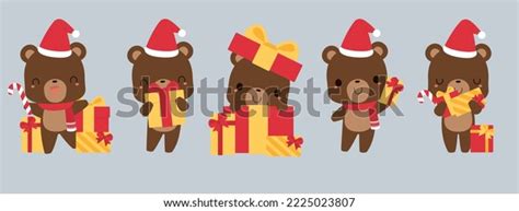 Set Cute Brown Bear Cartoon Characters Stock Vector Royalty Free