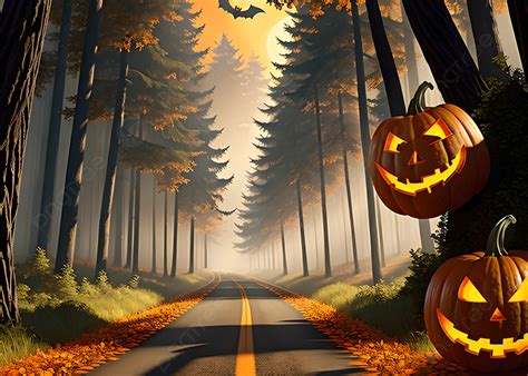 Scary Forest Road On Halloween Background, Halloween, Forest, Road Background Image And ...