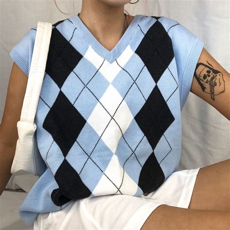 Darlingaga Vintage Argyle Plaid Woman Sweaters Vest Sleeveless Y2k