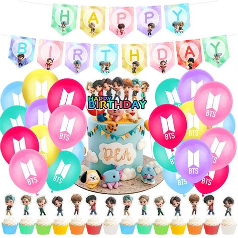 Bts Birthday Party Supplies 61 Pcs Birthday Decorations Include Bts Happy Birthday Banner Cake