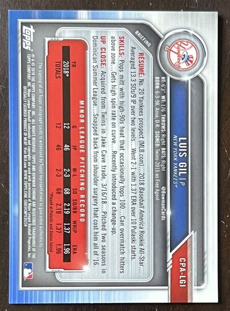 Bowman Chrome Luis Gil Auto Yankees Autograph Rookie Rc Ebay