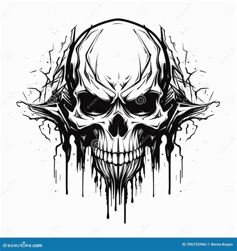 Halloween Skull Silhouette Nostalgic Hand-Drawn Design Stock ...