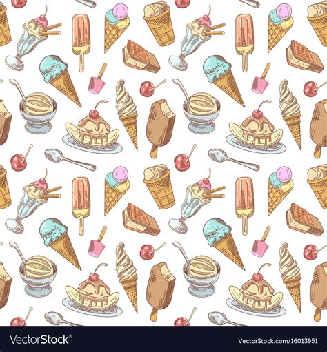 Ice Cream Hand Drawn Seamless Pattern Royalty Free Vector