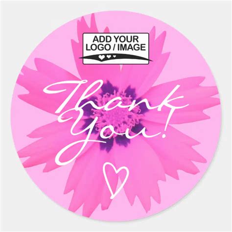 Light Pink Flower Thank You Label Logo Template Zazzle