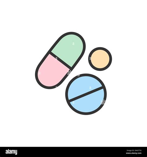 Vector Medical Pills Health Tablet Drug Flat Color Line Icon Stock