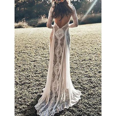 Beach Open Back Boho Wedding Dresses Sheath Column Scoop Neck