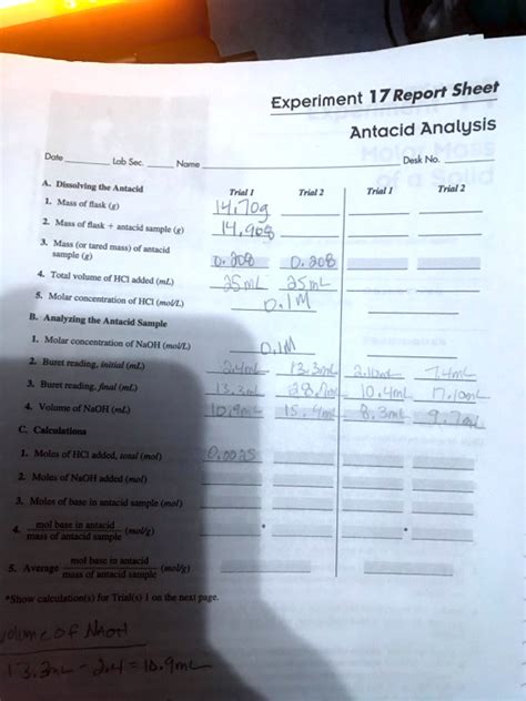 Solved Text Experiment Report Sheet Antacid Analysis Desk No Noma