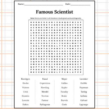 Famous Scientist Word Search Puzzle Worksheet Activity By Word Search