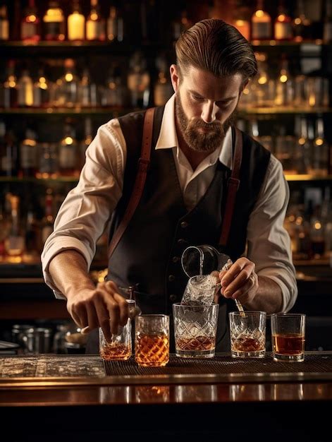 Premium AI Image Bartender Pouring Whiskey