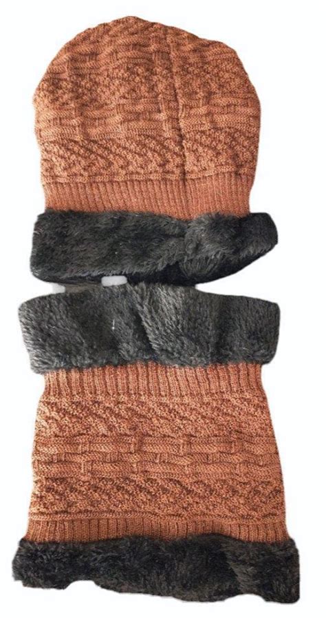 Knitted Men Woolen Cap Neck Warmer Set Winter Wear Size Free Size At